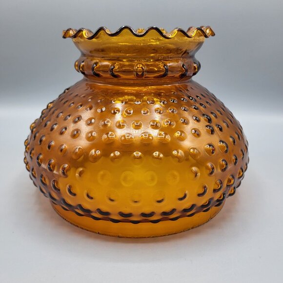 Other - Vintage Amber Glass Hobnail Glass Lamp Shade Ruffled Top Retro Style Decoration